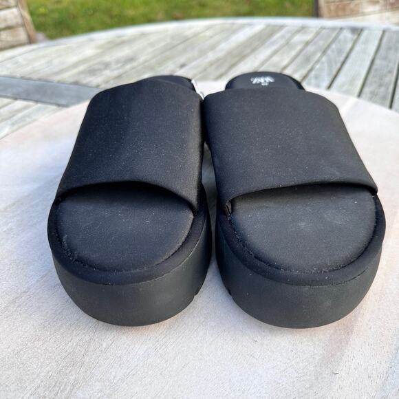 Zara Womens Sandals Size 9 Platform Slides Black Neoprene Block Heel New - Picture 11 of 12